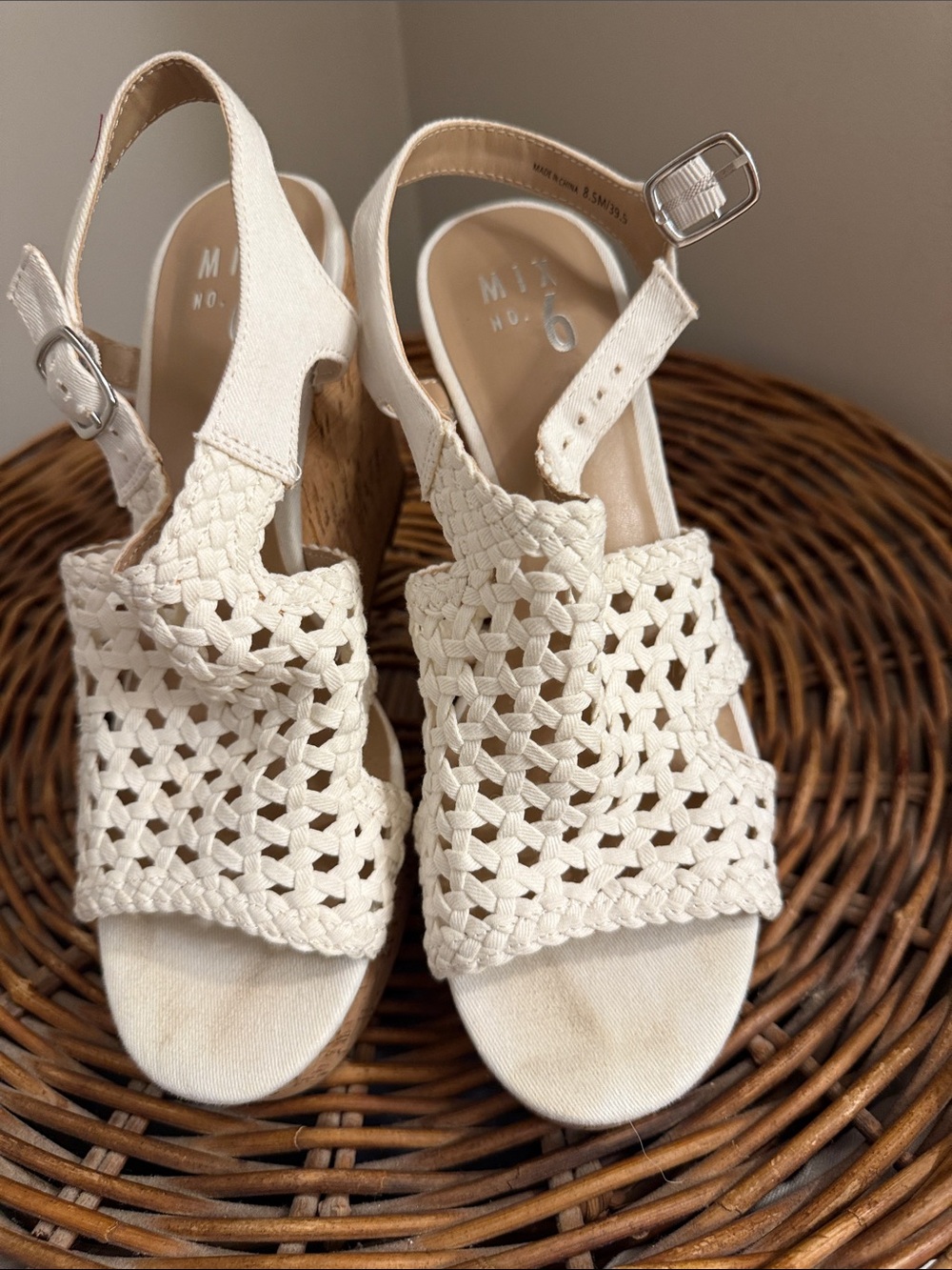 MIA Cream Woven Slingback Sandals with Buckle